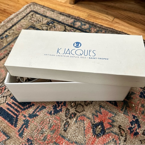 K. Jacques Saint Tropez Salambo Suede Fringe Cuff Flat Sandals 38 Nude Ankle Tie - Picture 12 of 12